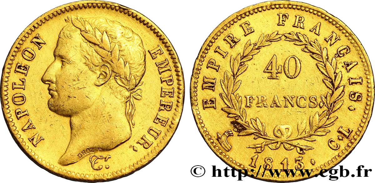40 francs or Napoléon tête laurée, Empire français 1813 Gênes F.541/12 TTB 
