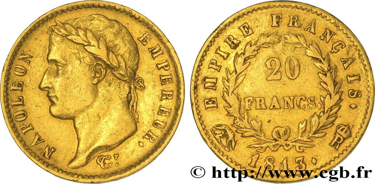 20 francs or Napoléon tête laurée, Empire français 1813 Rome F.516/35 TTB 