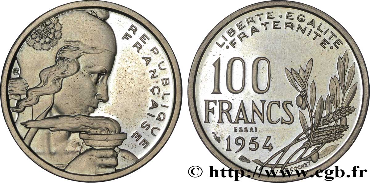 Essai-piéfort au double de 100 francs Cochet 1954  Maz.2769 a SPL 