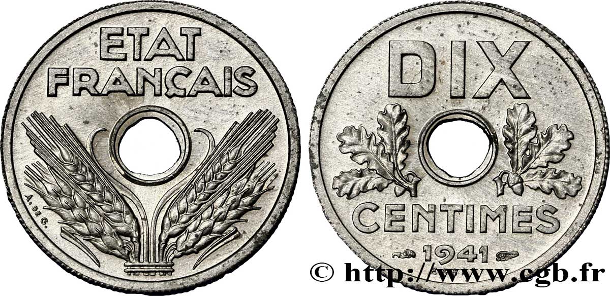 Essai de DIX centimes État français 1941 Paris G.289  fST 