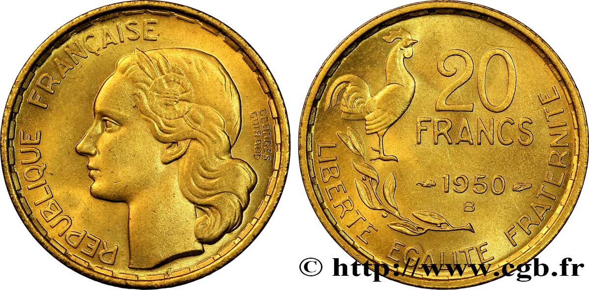 20 francs Georges Guiraud, 4 faucilles 1950 Beaumont-Le-Roger F.401/3 MS 