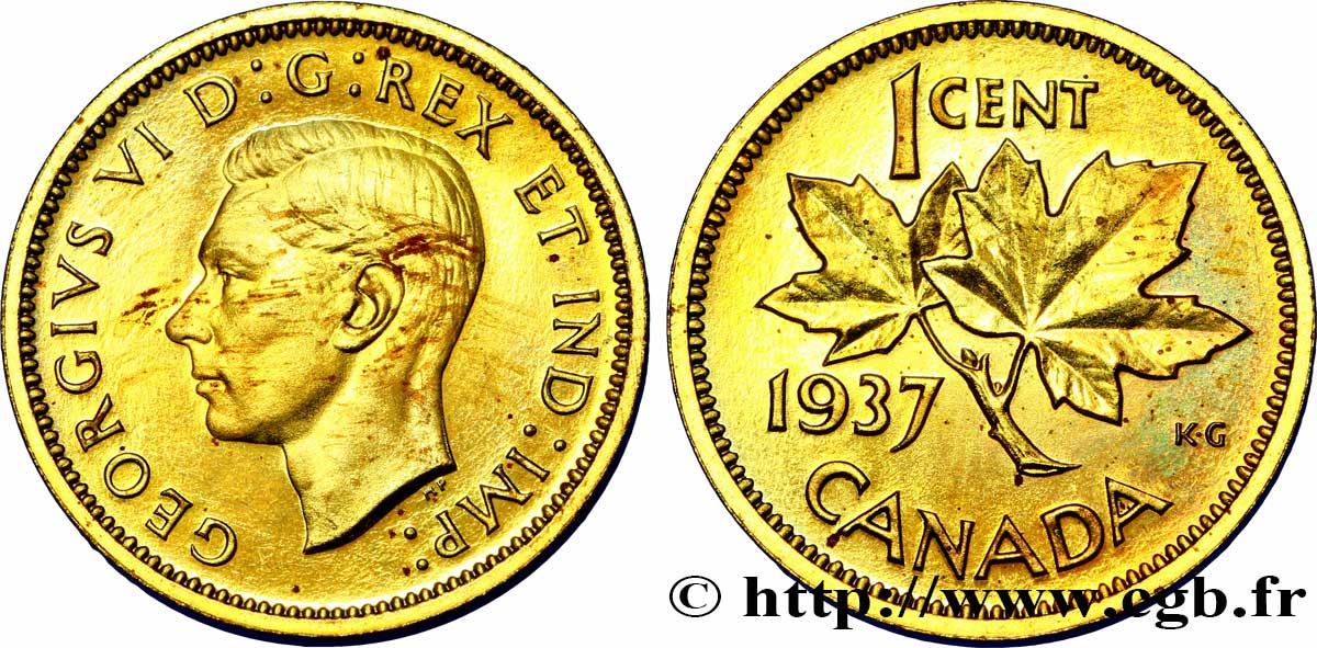 CANADA - GEORGES VI Épreuve de 1 cent en laiton 1937  FDC 