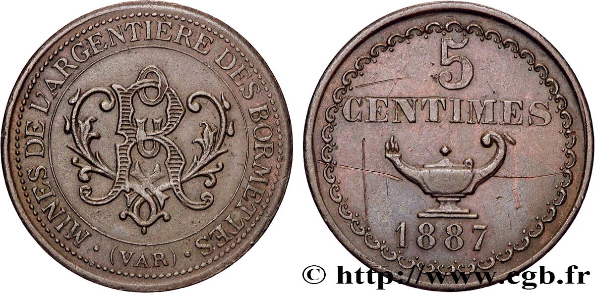 MINES DE L’ARGENTIÈRE-DES-BORMETTES 5 Centimes TTB+