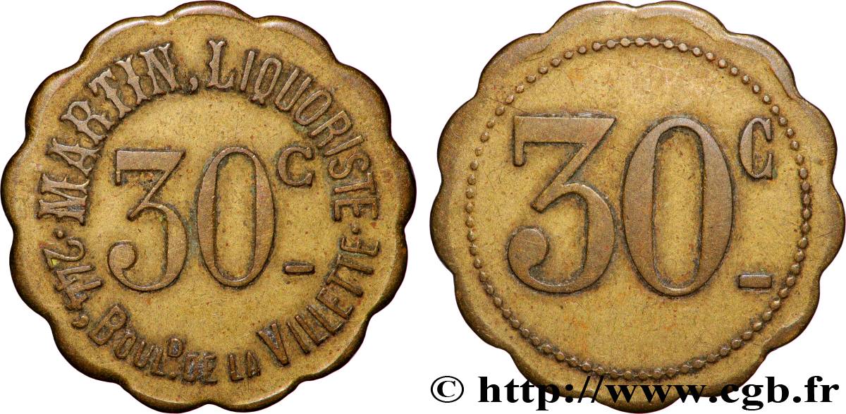 VINS ET SPIRITUEUX 30 Centimes Martin Liquoriste - Paris TTB+
