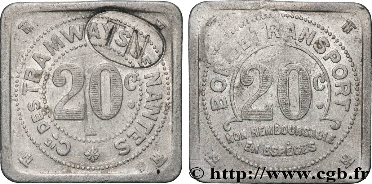 COMPAGNIE DES TRAMWAYS DE NANTES 20 Centimes Compagnie de Tramways de Nantes TTB+