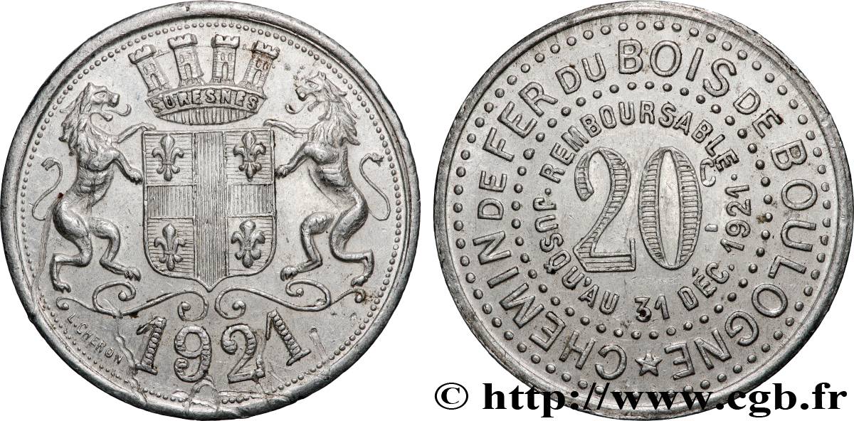 TRANSPORTS (TRAINS, BUS, TRAMWAYS, BATEAUX...) 20 Centimes Chemin de fer du Bois de Boulogne TTB+