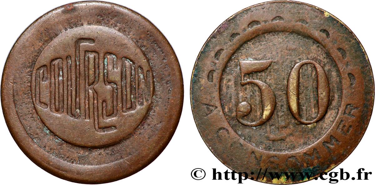 CASINOS ET JEUX Bon à consommer de 50 Centimes Courson TB+