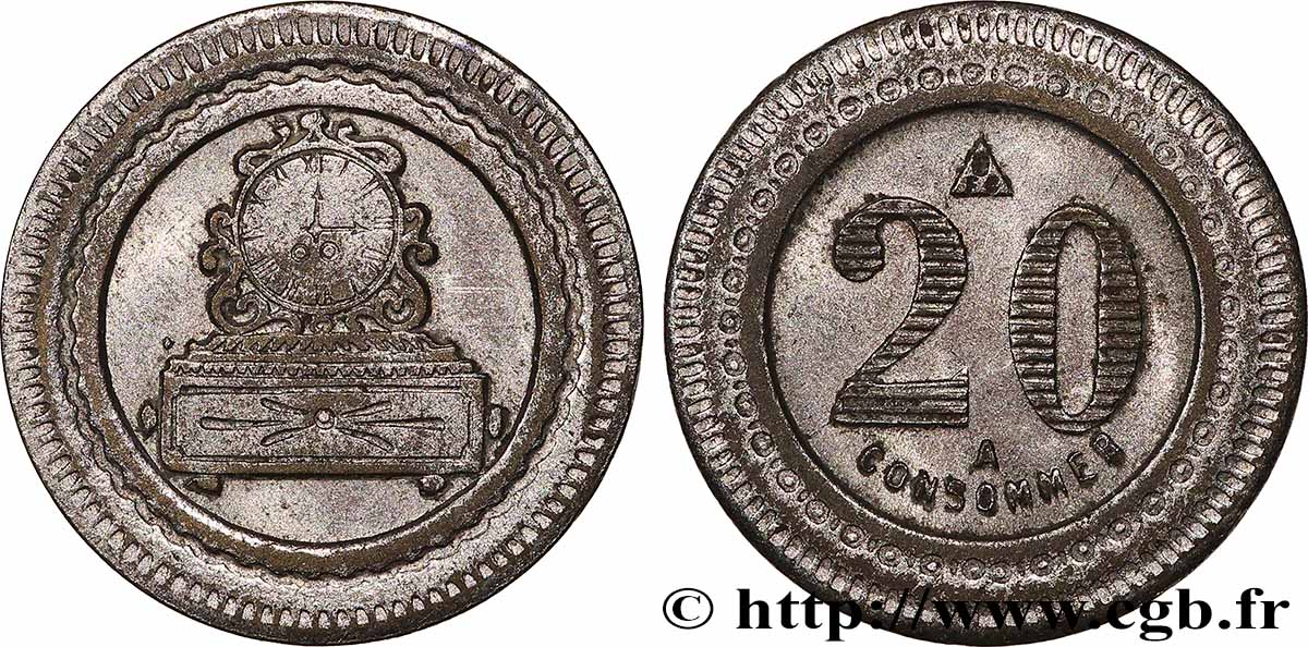JETONS MACHINES Å SOUS ET ARCADES Bon à consommer de 20 Centimes Pendule AU