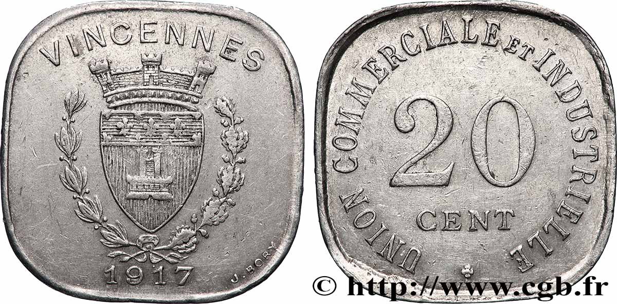 VILLES ET MAIRIES 20 Centimes Union Commerciale & Industrielle Vincennes TTB+