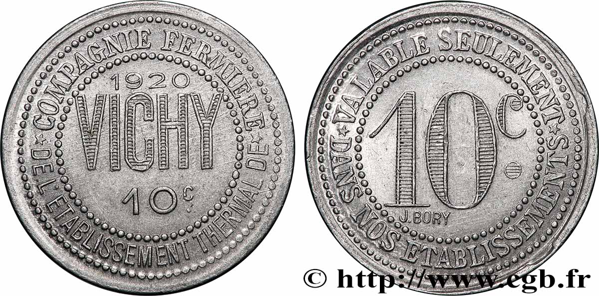 ENTREPRISES, INDUSTRIES ET COMMERCES DIVERS 10 Centimes Compagnie fermière thermale de Vichy AU