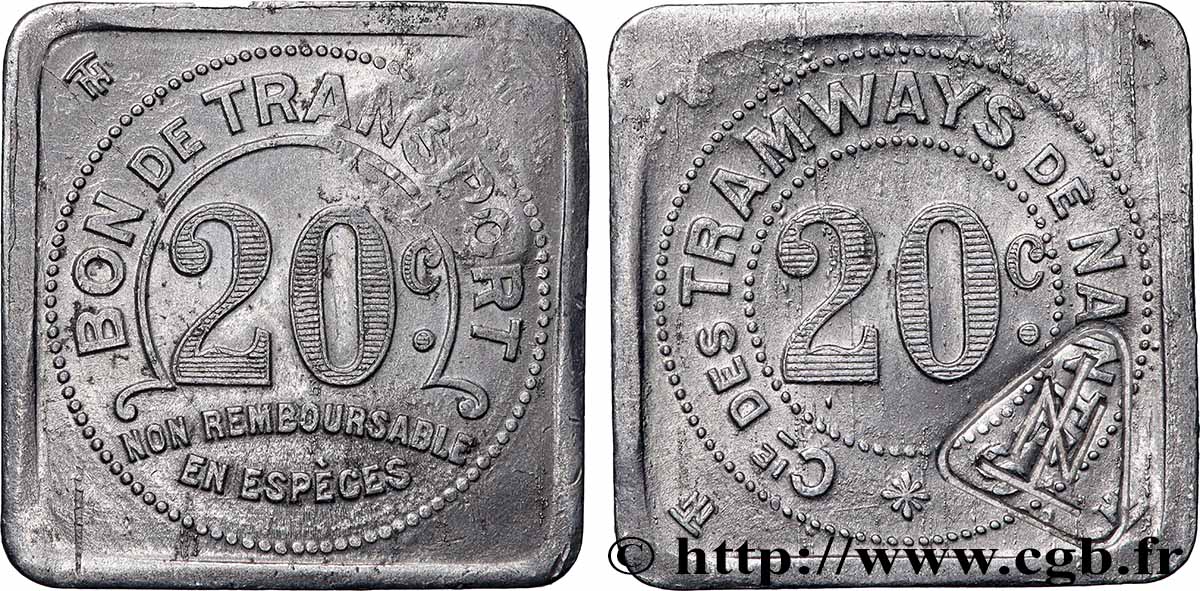 COMPAGNIE DES TRAMWAYS DE NANTES 20 Centimes Compagnie de Tramways de Nantes TTB