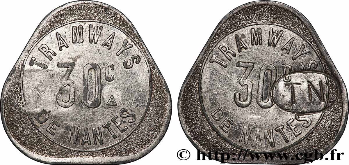 TRANSPORTS (TRAINS, BUS, TRAMWAYS, BATEAUX...) 30 Centimes - Tramways de Nantes AU
