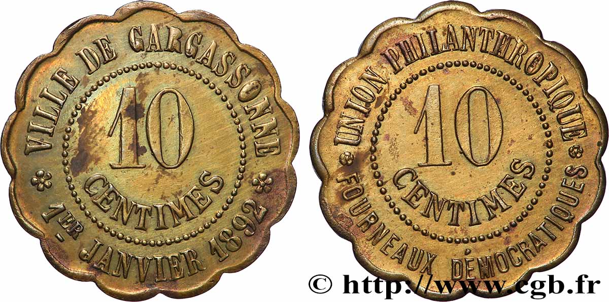 VILLE DE CARCASSONNE - UNION PHILANTHROPIQUE 10 Centimes Union Philanthropique - Fourneaux démocratiques fVZ
