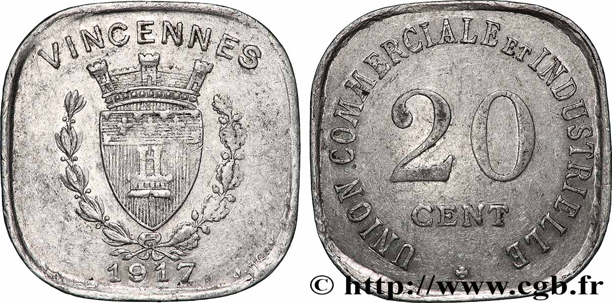 VILLES ET MAIRIES 20 Centimes Union Commerciale & Industrielle Vincennes SS