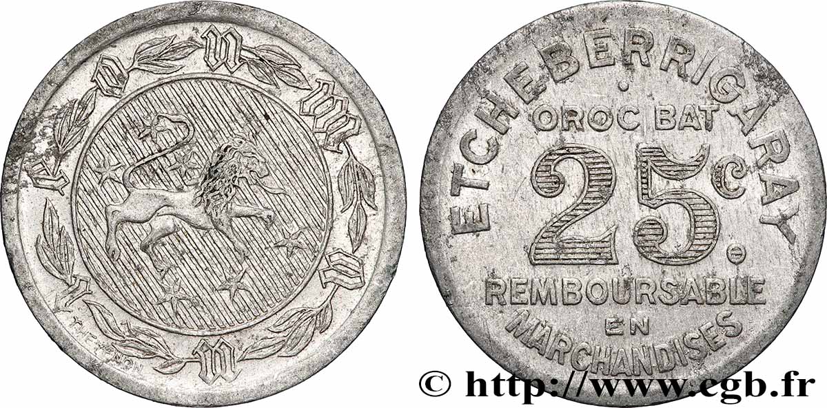 ENTREPRISES, INDUSTRIES ET COMMERCES DIVERS 25 Centimes - Epicerie Etcheberrigaray SS