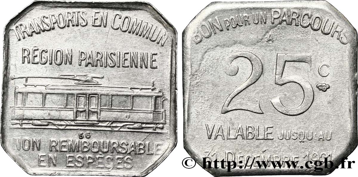 TRANSPORTS EN COMMUN REGION PARISIENNE 25 Centimes VZ