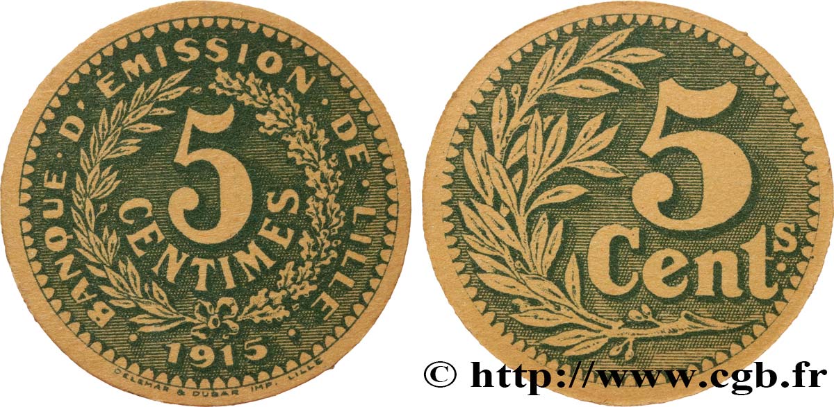 BANQUE D’EMISSION DE LILLE 5 Centimes SUP