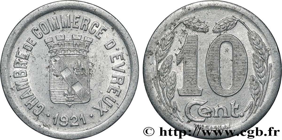 CHAMBRE DE COMMERCE D’EVREUX 10 Centimes Chambre de Commerce d’Évreux TTB+