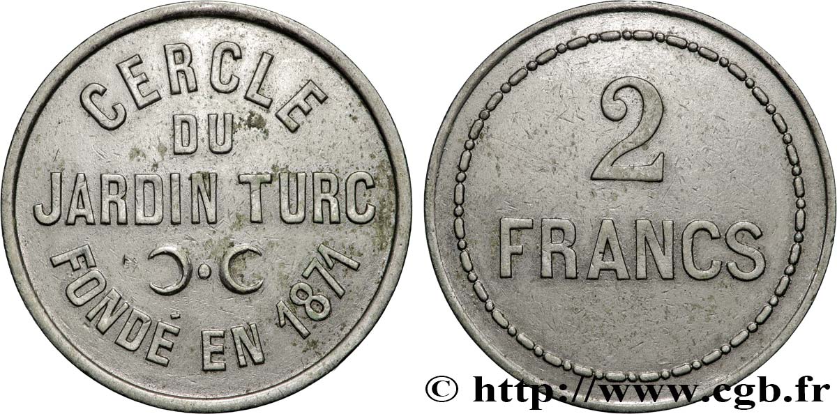 CASINOS ET JEUX 2 Francs - Cercle du Jardin Turc SS