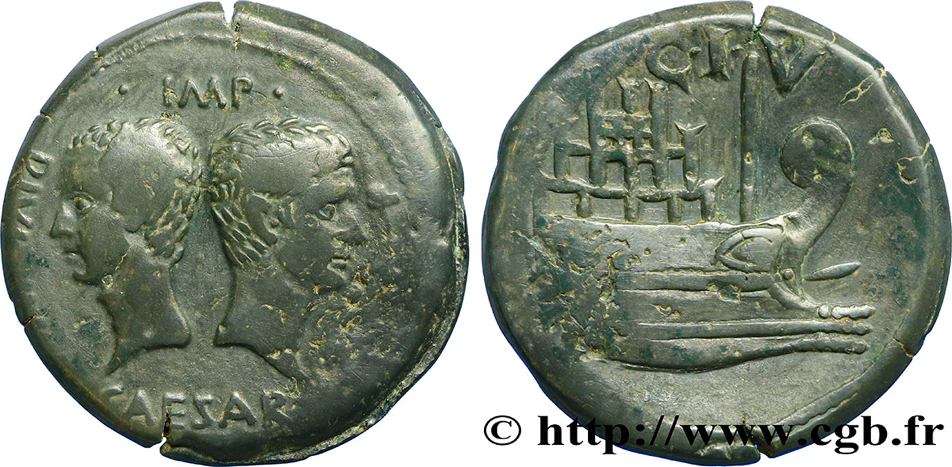 GALLIA - VIENNA - VIENNE - JULIUS CAESAR and OCTAVIAN Dupondius, (GB, Æ 30) AU