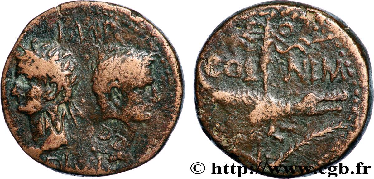 AUGUSTUS and AGRIPPA Dupondius COL NEM (as) XF