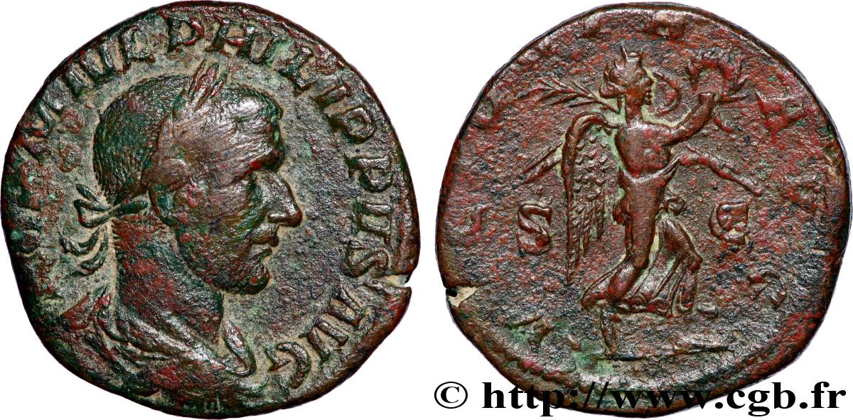 PHILIPPE Ier L ARABE Sesterce TTB