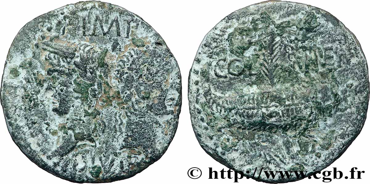 AUGUSTUS and AGRIPPA Dupondius COL NEM (as) VF