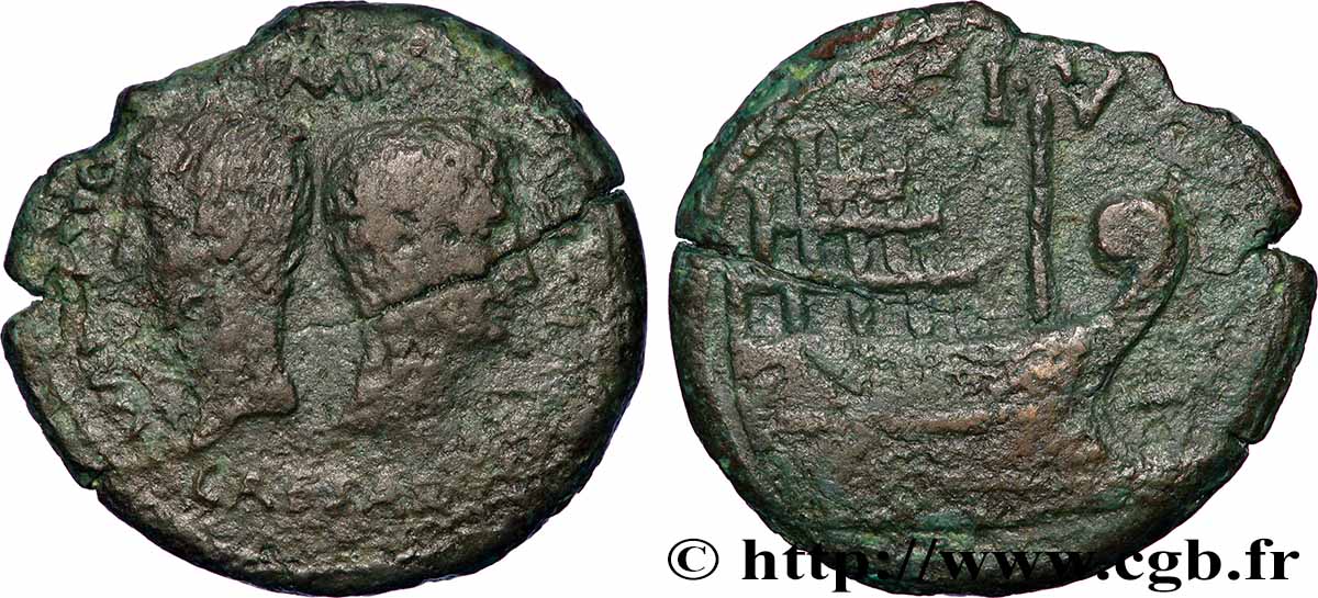GALLIA - VIENNA - VIENNE - JULIUS CAESAR and OCTAVIAN Dupondius VF