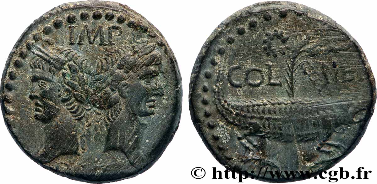 AUGUSTE et AGRIPPA Dupondius COL NEM (as) q.SPL