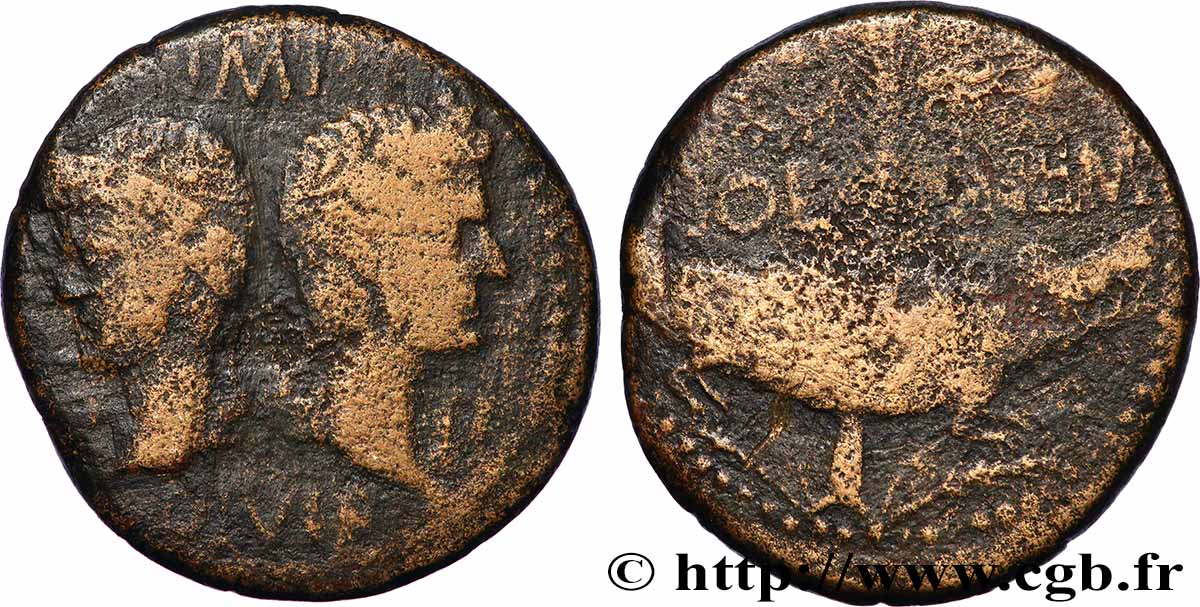 NEMAUSUS - NIMES - AUGUSTUS and AGRIPPA Dupondius COL NEM (as) VF