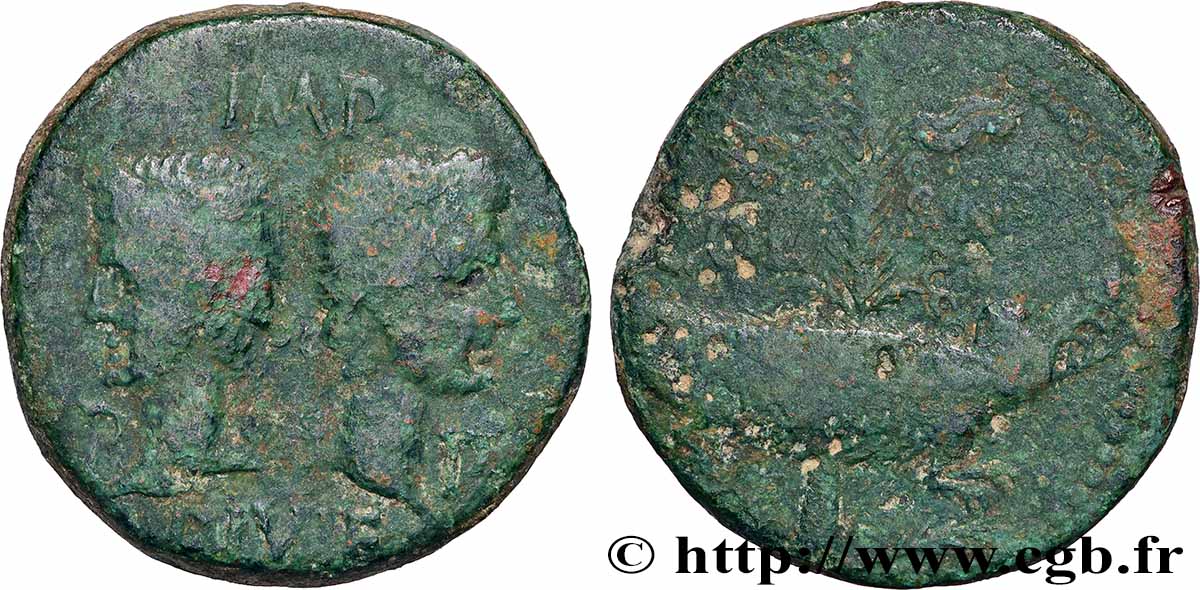 NEMAUSUS - NÎMES - AUGUSTE et AGRIPPA Dupondius COL NEM (as) TB+/TB