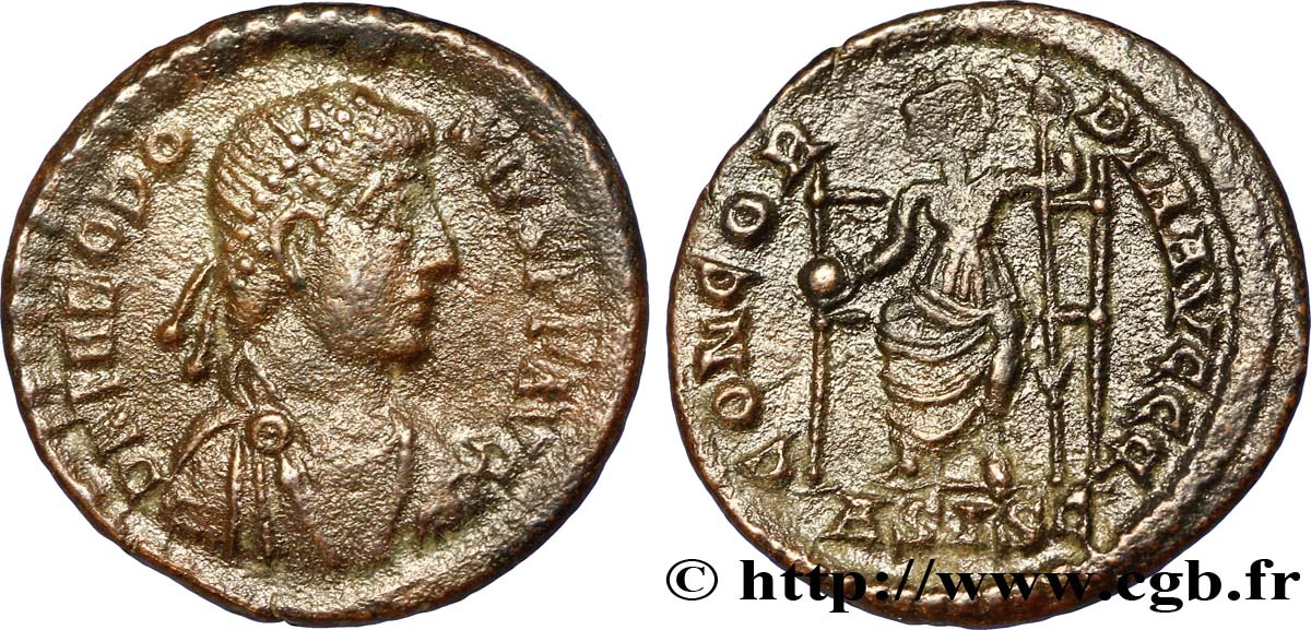 THÉODOSE Ier Nummus, (PB, Æ 3) TTB+
