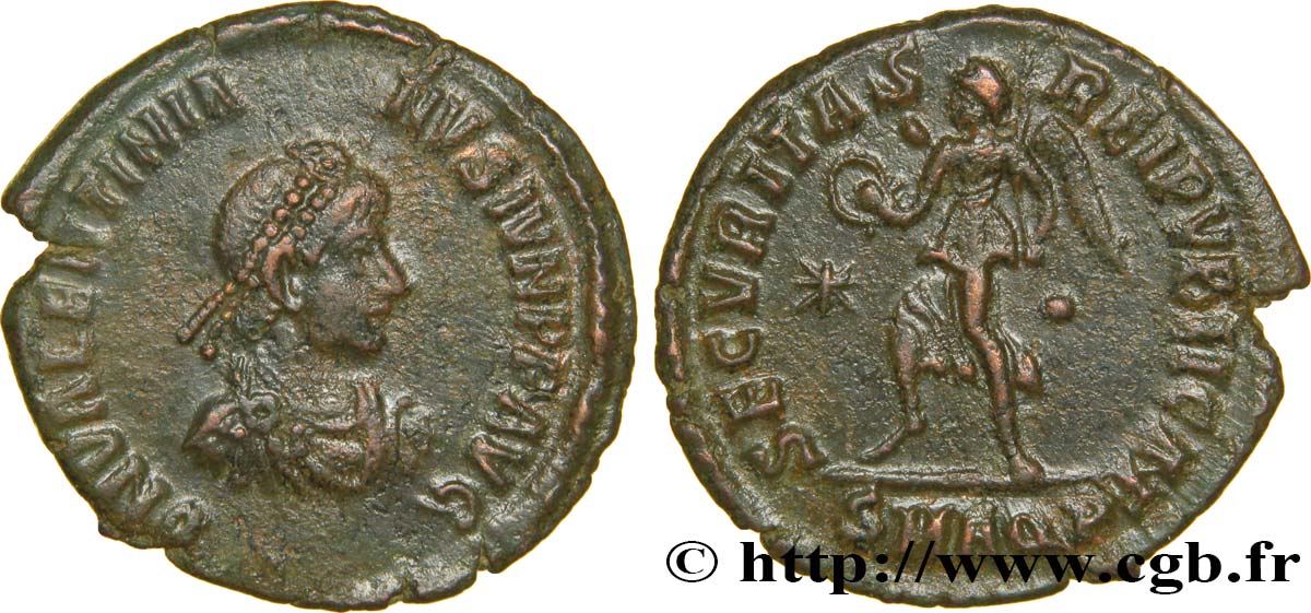 VALENTINIEN II Nummus, (PB, Æ 3) TTB+