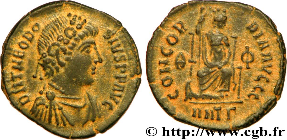 THÉODOSE Ier Nummus, (PB, Æ 3) TTB+