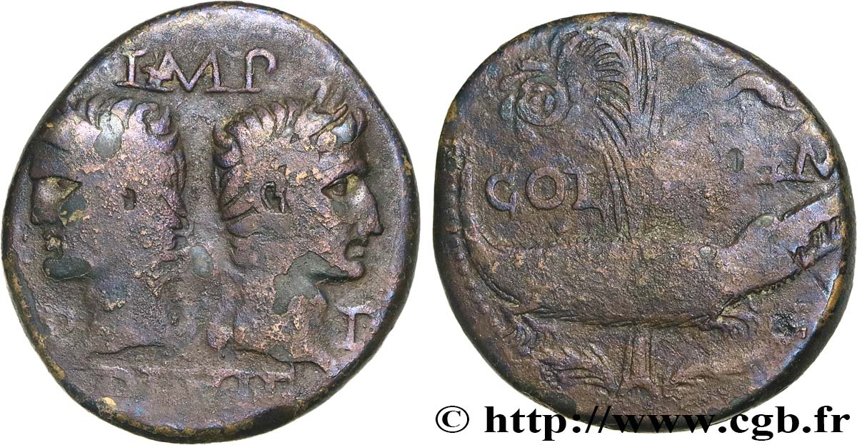 NEMAUSUS - NÎMES - AUGUSTE et AGRIPPA Dupondius TB