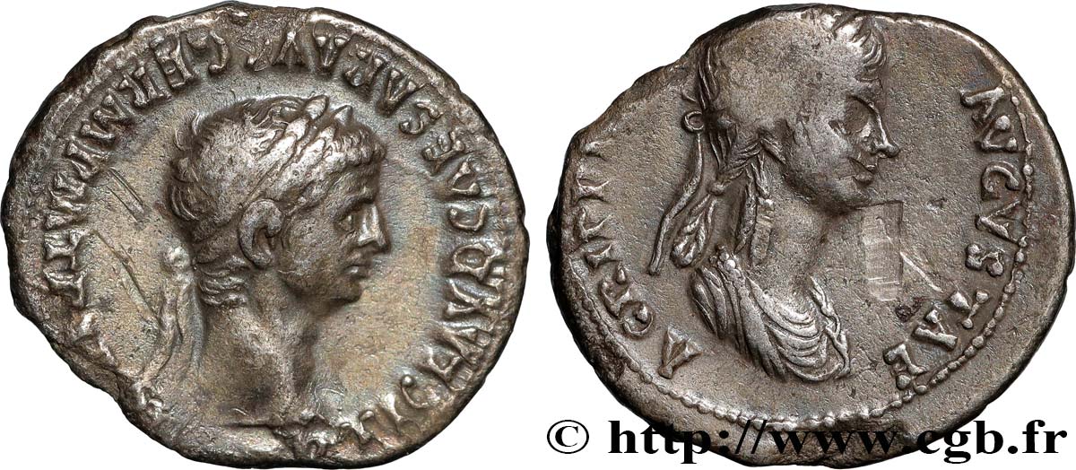 CLAUDIUS AND AGRIPPINA THE YOUNGER Denier XF