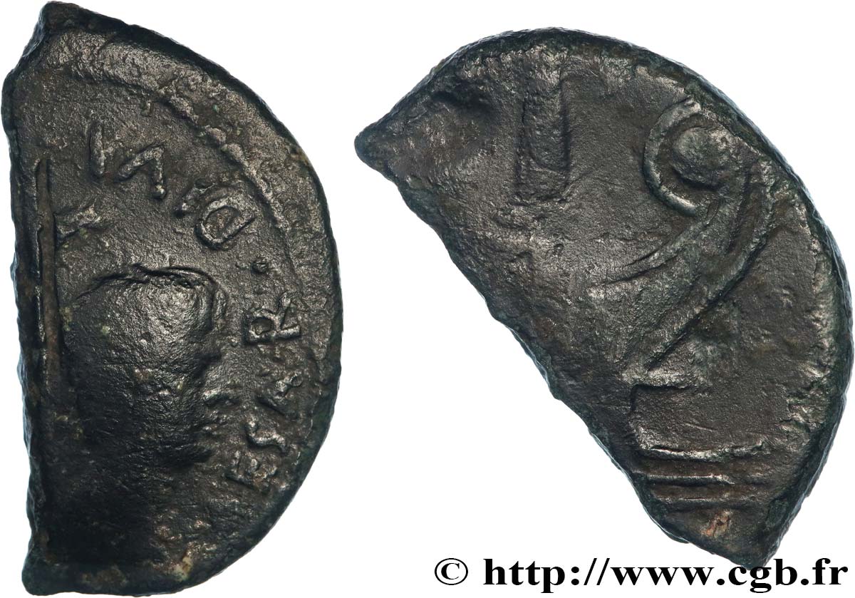 LUGDUNUM - LYON - OCTAVIAN AND JULIUS CAESAR Dupondius coupé en deux VF