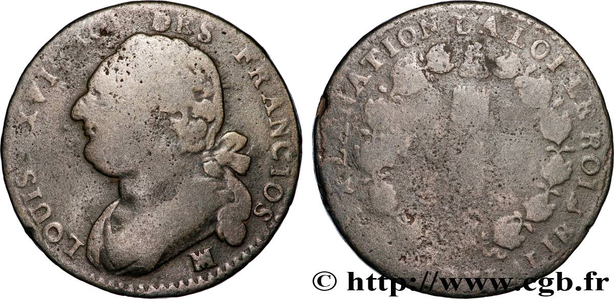 LOUIS XVI (MONARQUE CONSTITUTIONNEL)  12 deniers dit  au faisceau , légende fautée FRANÇIOS 1792 Marseille B