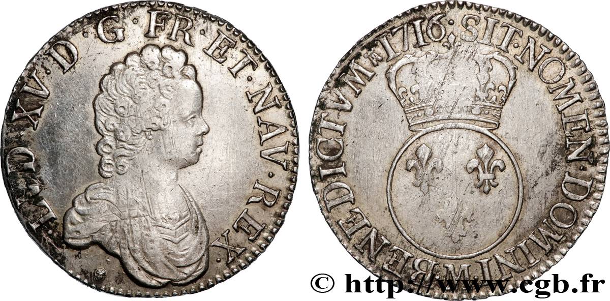 LOUIS XV  THE WELL-BELOVED  Écu dit  vertugadin  1716 Toulouse XF/VF