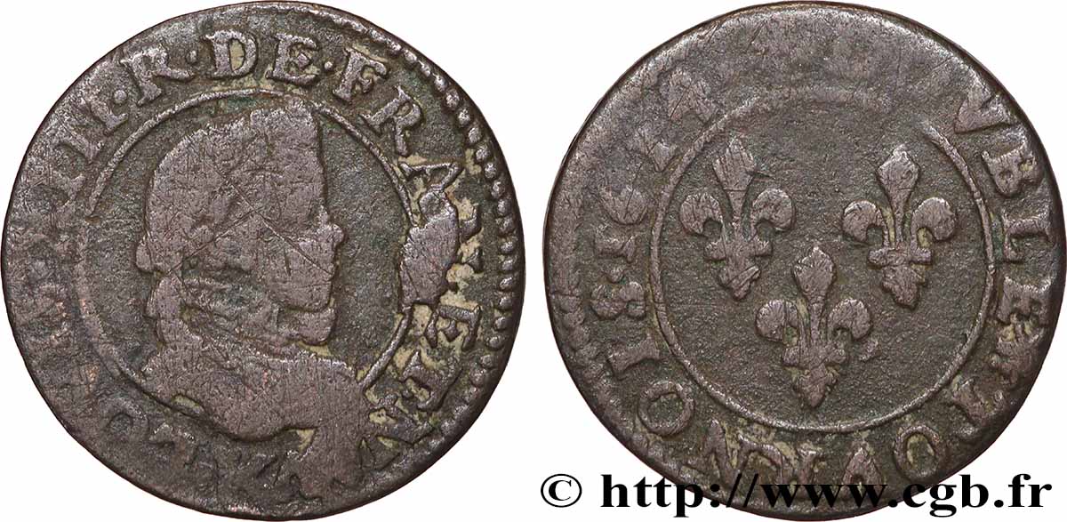 LOUIS XIII LE JUSTE Double tournois, grand buste enfantin, drapé à large fraise 1614 Bordeaux TB
