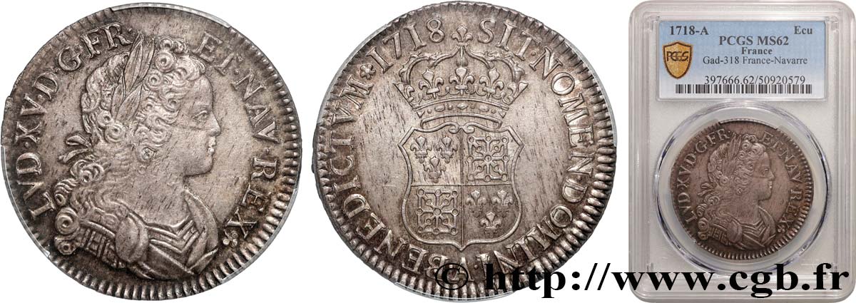 LOUIS XV DIT LE BIEN AIMÉ Écu dit de France-Navarre 1718 Paris SUP62