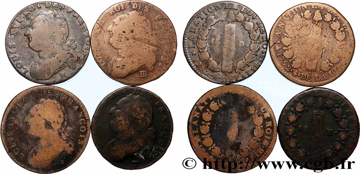 LOUIS XVI 12 deniers dit au faisceau , type FRANCOIS, lot de 4 ex. n.d. Ateliers divers lot