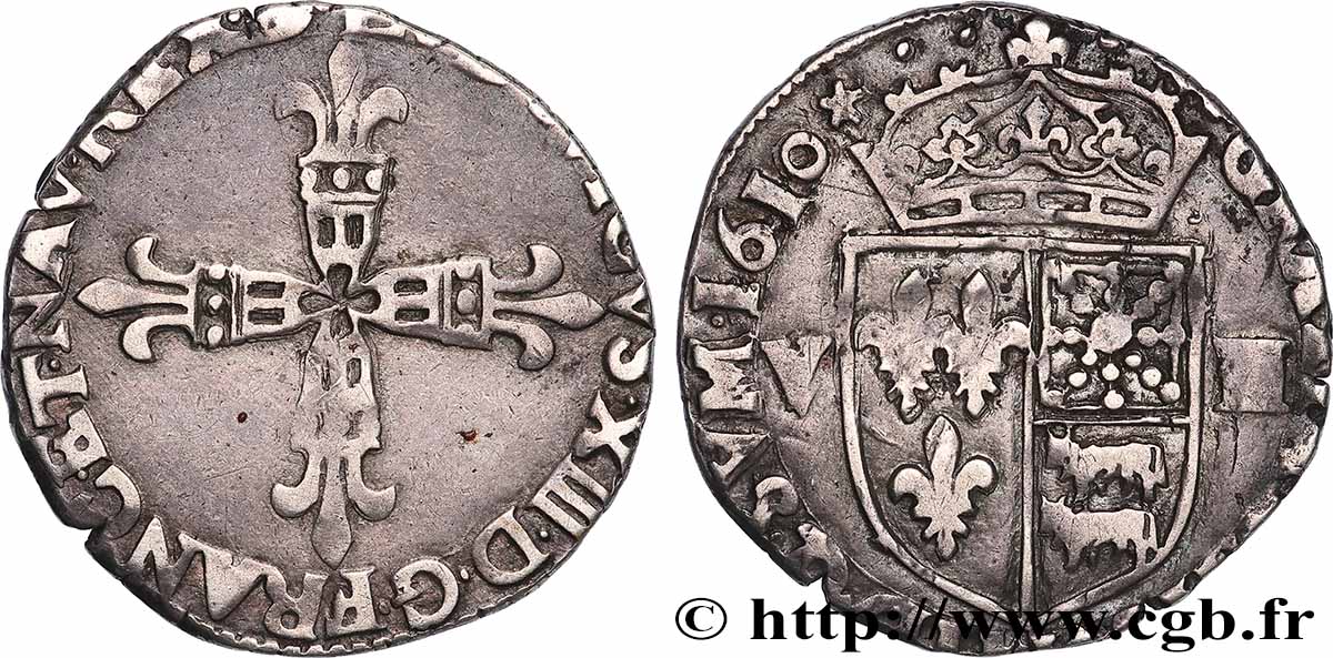 LOUIS XIII Huitième d écu de Béarn 1610 Morlaàs BC+