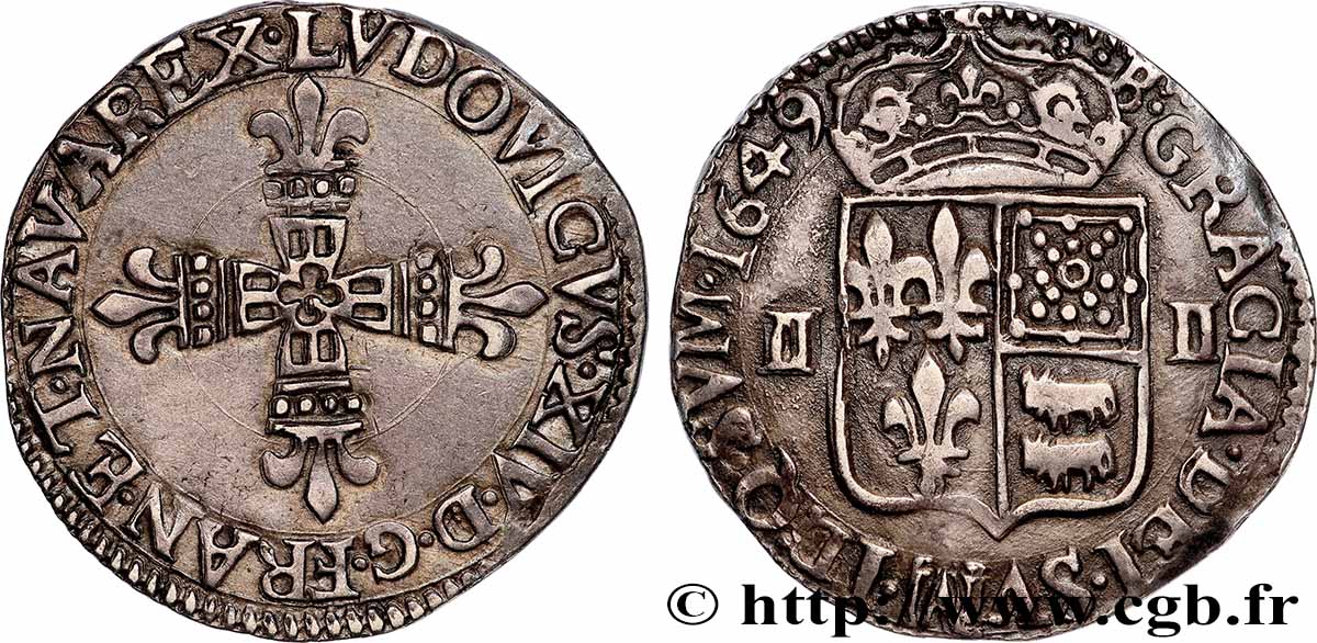 LOUIS XIV LE GRAND OU LE ROI SOLEIL Quart d écu de Béarn 1649 Morlaàs SUP