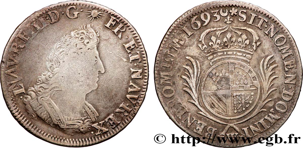 LOUIS XIV  THE SUN KING  Demi-écu de Flandre aux palmes 1693 Lille VF/VF