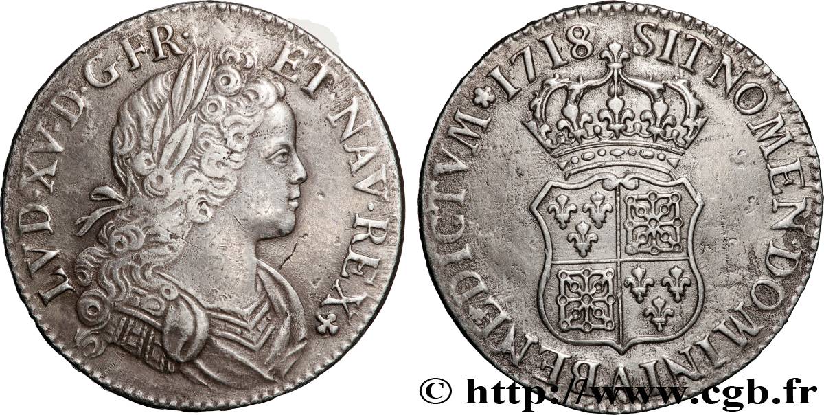 LOUIS XV  THE WELL-BELOVED  Écu dit  de France-Navarre  1718 Paris XF