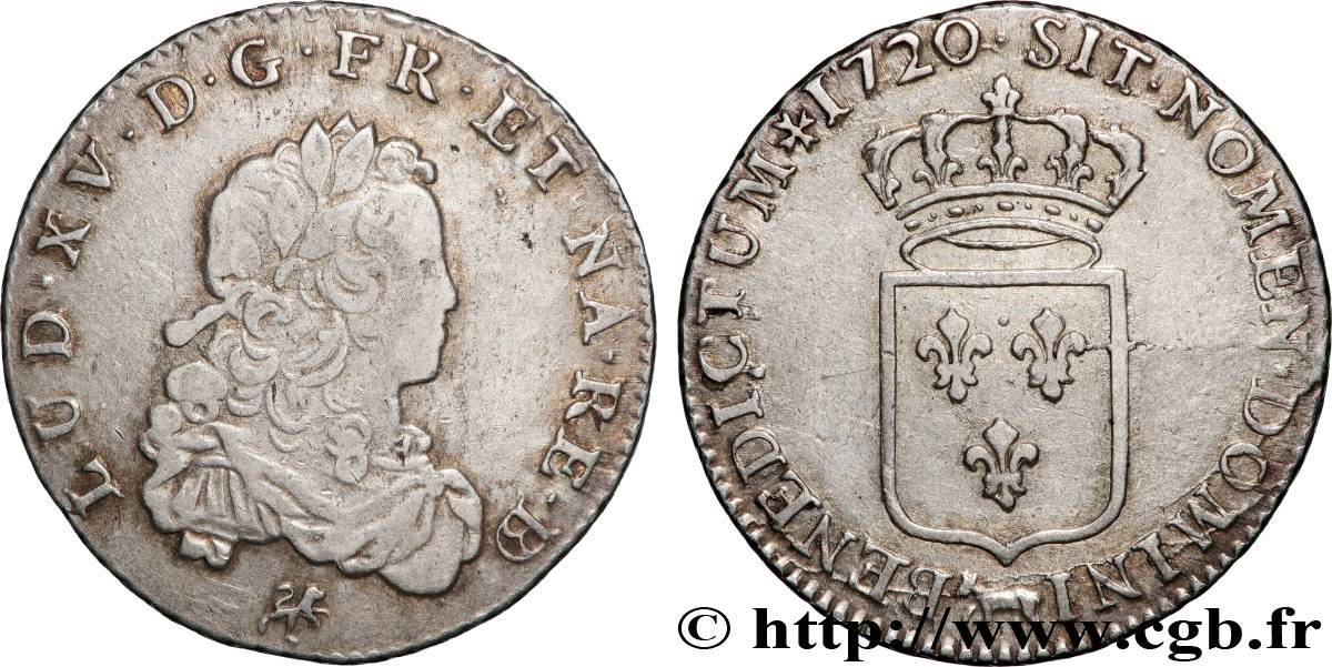 LOUIS XV DIT LE BIEN AIMÉ Tiers d écu de France 1720 Pau TTB/TTB+