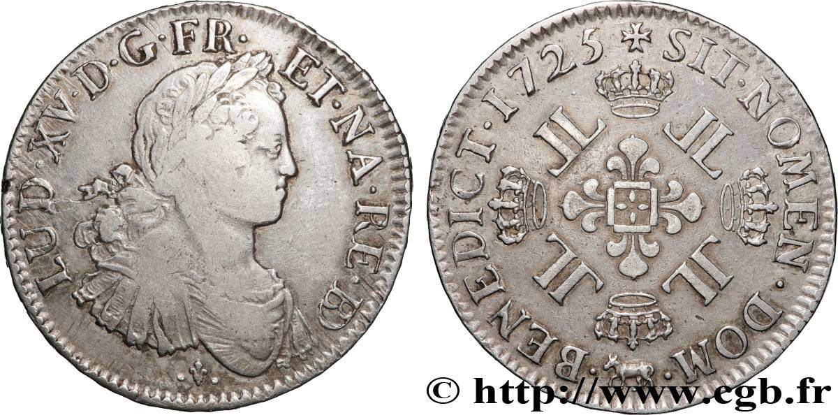 LOUIS XV DIT LE BIEN AIMÉ Écu à la croix fleurdelisée couronnée et aux huit L 1725 Pau TB+/TTB