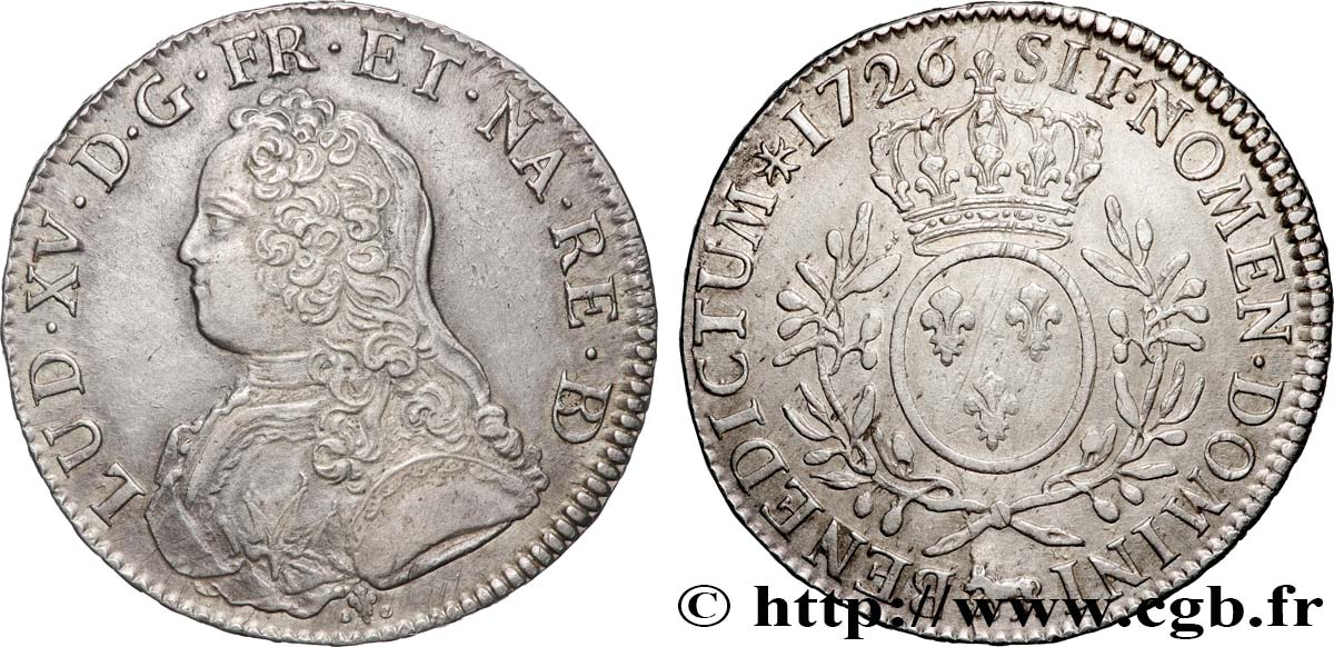 LOUIS XV DIT LE BIEN AIMÉ Écu aux branches d olivier, buste habillé 1726 Pau SUP