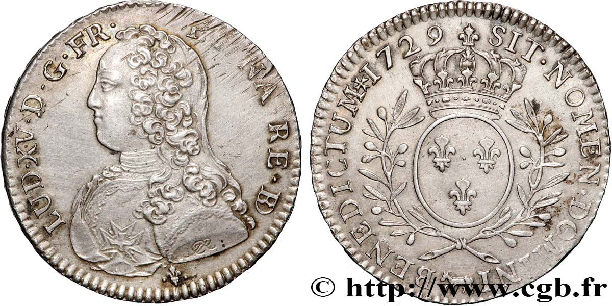 LOUIS XV DIT LE BIEN AIMÉ Demi-écu aux branches d olivier, buste habillé 1729 Pau SUP
